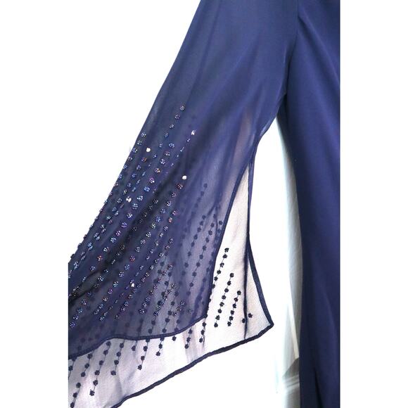 Vintage Y2K Alfred Angelo Navy Blue Dress Asymmetrical Fairy Beaded Cowl Neck M - Picture 2 of 8